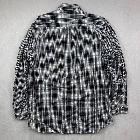Peter Millar Mens Shirt Large Blue Gold Plaid Button Up Long Sleeve Windowpane - Picture 7 of 7